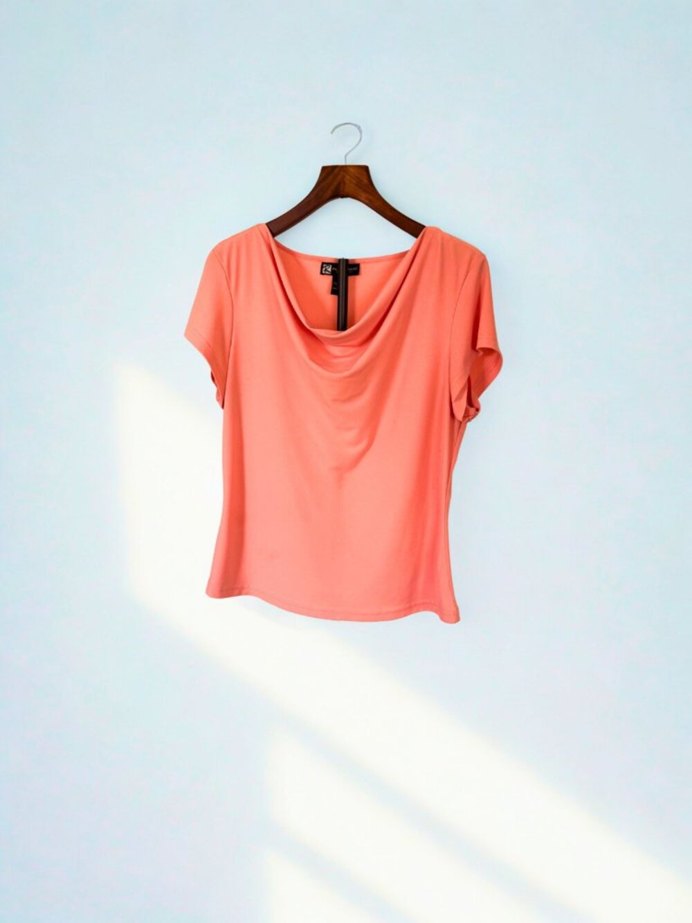 RL Richard Coral Cowl Neck Top XL Short Sleeve Stretch Blouse